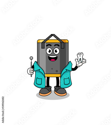 Illustration of punching bag mascot as a dentist