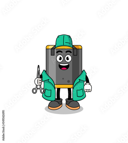 Illustration of punching bag mascot as a surgeon