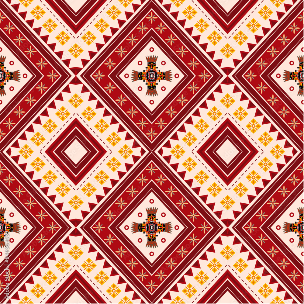 Aztec Ethnic Seamless Pattern, Red, Orange, White, Abstract background, Texture, Aztec adstract geometric art print