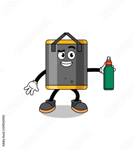 punching bag illustration cartoon holding mosquito repellent