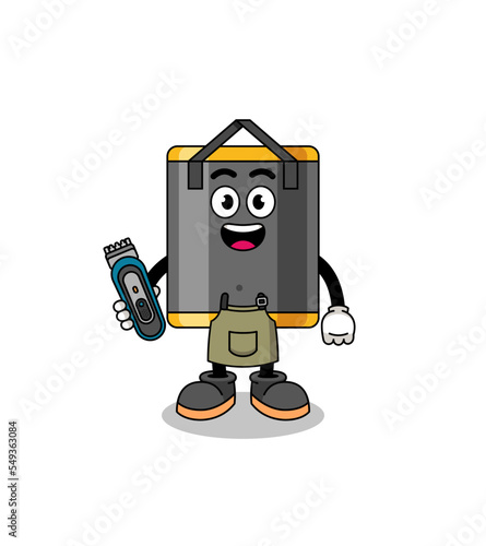 Cartoon Illustration of punching bag as a barber man