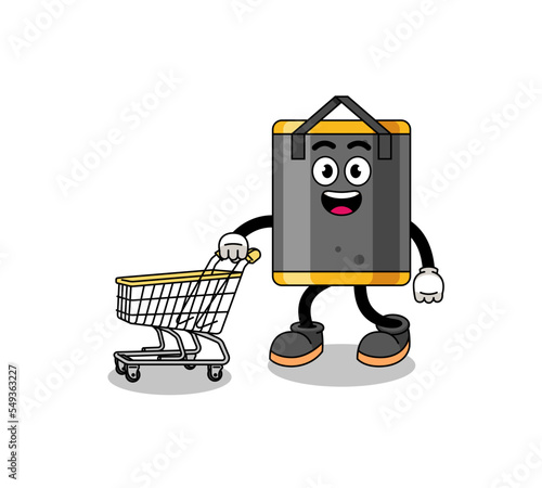 Cartoon of punching bag holding a shopping trolley