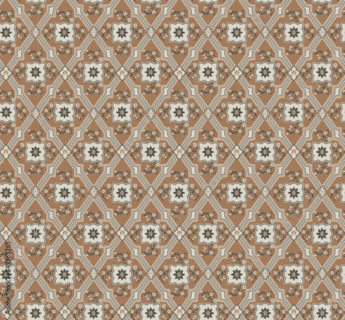 geometric vintage Mughal wallpaper. Mughal motif  flowers in retro. Seamless pattern, background for wrapping paper, phone cover, textile, fabric, postcard, fashion item
