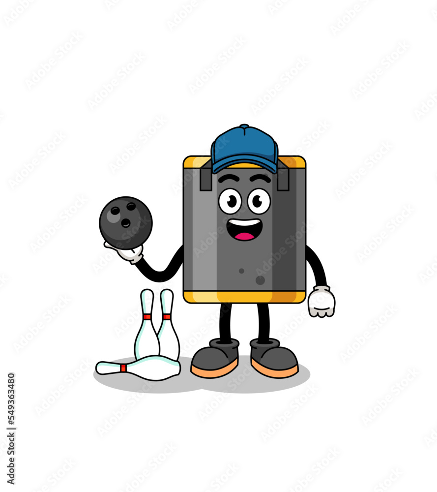 Mascot of punching bag as a bowling player Mascot of punching bag as a bowling player
