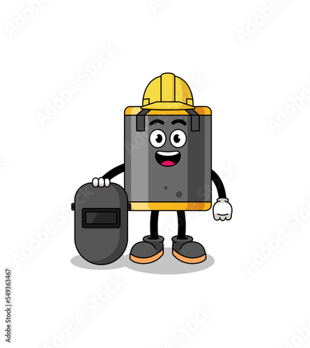 Mascot of punching bag as a welder