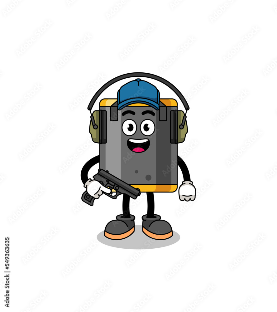 Character mascot of punching bag doing shooting range Character mascot of punching bag doing shooting range