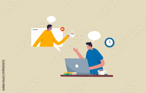 Virtual meeting from home. two guys having online.  Illustration