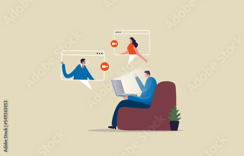 Stay and work from home. Video conference. Virtual meeting. Illustration