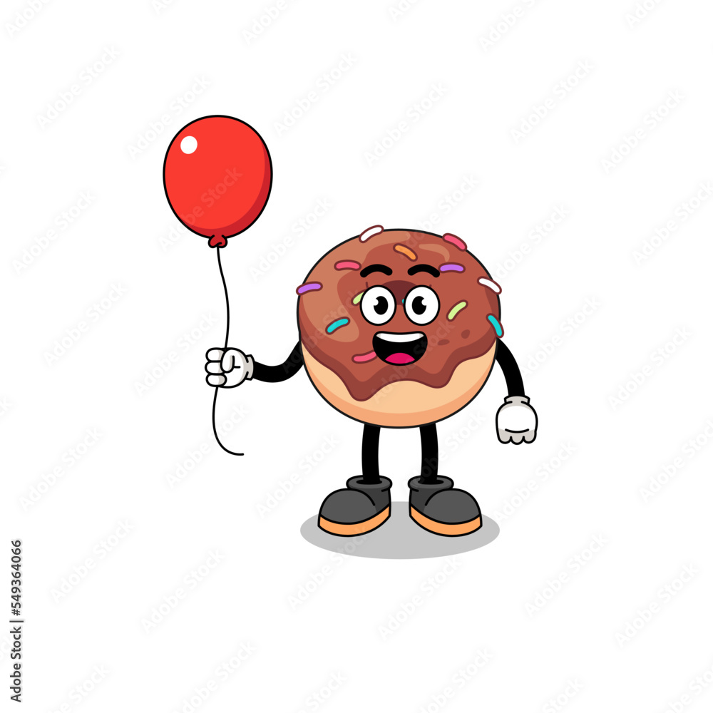 Cartoon of donuts holding a balloon Cartoon of donuts holding a balloon
