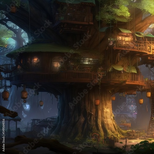 Wallpaper Mural Fantasy treehouse. Dwelling of magical creatures like elves, gnomes, goblins and fairies.  Torontodigital.ca