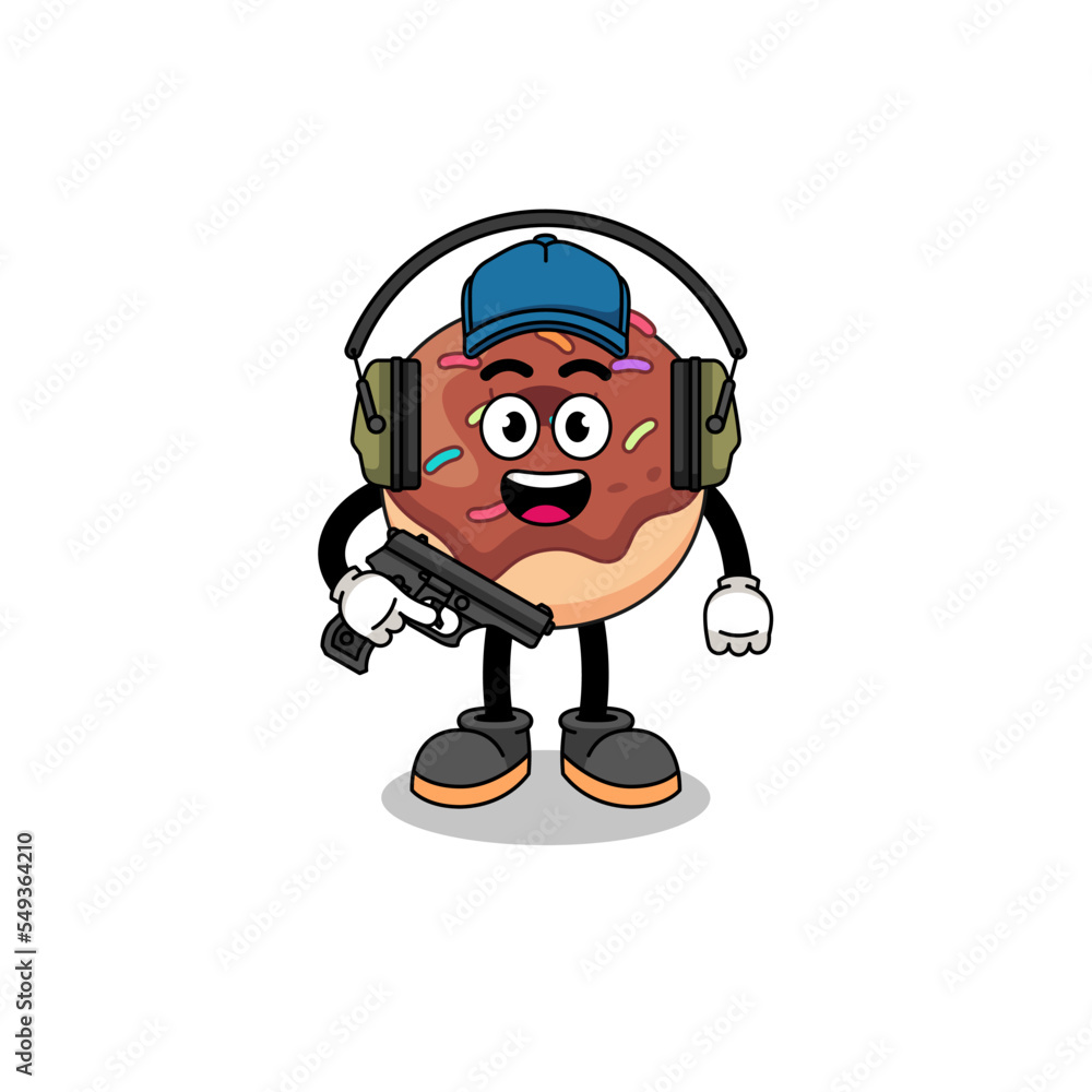 Character mascot of donuts doing shooting range Character mascot of donuts doing shooting range