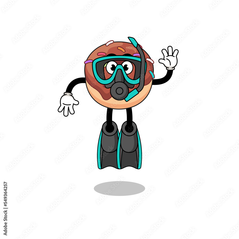Character cartoon of donuts as a diver