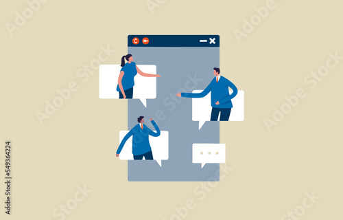 Online internet chat communication. Business team on connected screens. Illustration