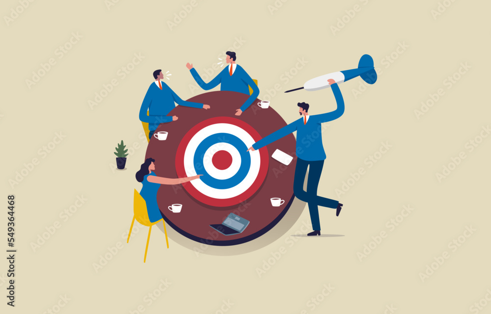Goal setting. achievable target. Business team in a meeting around a large target. Illustration Goal setting. achievable target. Business team in a meeting around a large target. Illustration