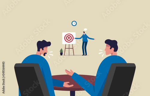 Coaching business meeting ideas solution. Leader businessman coaching at whiteboard. Illustration