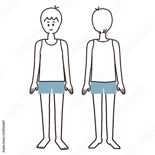 男性の全身 正面と後ろ姿