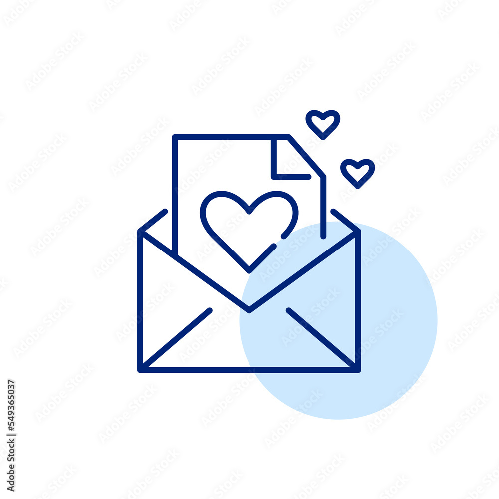 Love letter icon. Open envelope with hearts. Pixel perfect, editable stroke line art Love letter icon. Open envelope with hearts. Pixel perfect, editable stroke line art