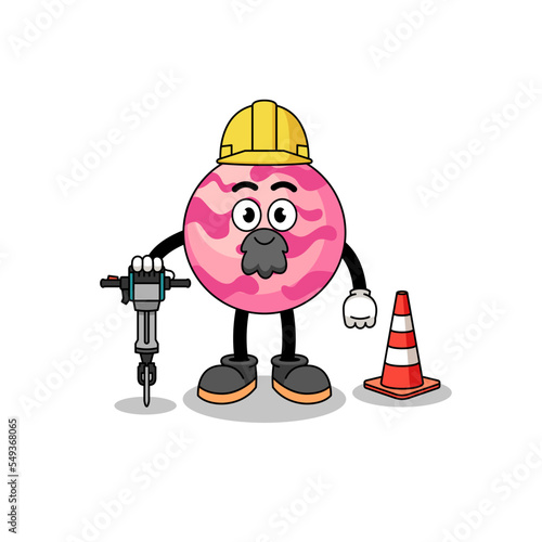 Character cartoon of ice cream scoop working on road construction