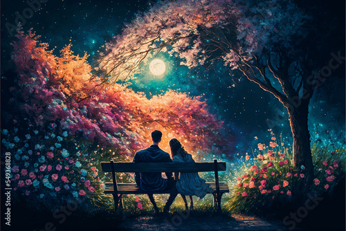 Moonlight Lovers on a Spring Evening
