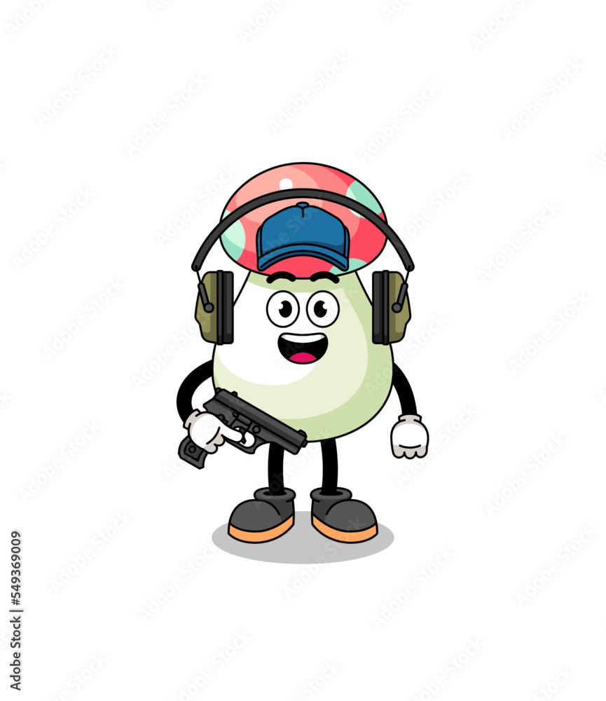 Character mascot of mushroom doing shooting range Character mascot of mushroom doing shooting range