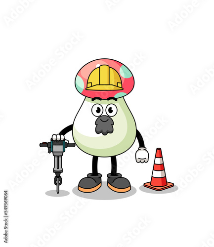 Character cartoon of mushroom working on road construction