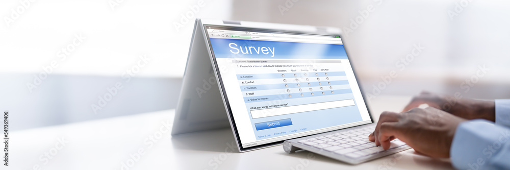 Businessperson Filling Online Survey Form Businessperson Filling Online Survey Form
