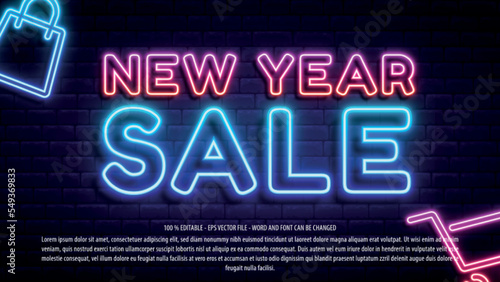 New year sale neon style editable text effect