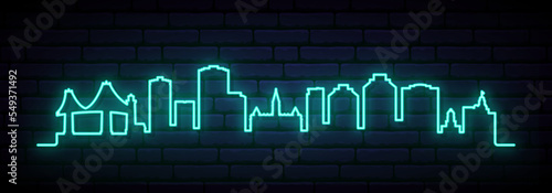 Blue neon skyline of Halifax. Bright Halifax City long banner. Vector illustration.