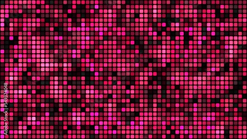 Pink floating cyber squares on black background loop. Slow chaotic pixels mosaic seamless animation. photo