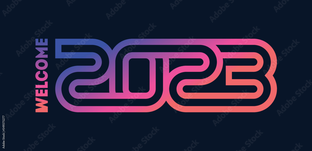 Welcome 2023. Invitation to the new year party. Horizontal banner. Poster template for Night dance party 2023. Modern cover of calendar with original inscription. Welcome 2023. Invitation to the new year party. Horizontal banner. Poster template for Night dance party 2023. Modern cover of calendar with original inscription.