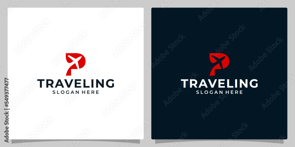 Initial letter P logo design template with Air travel graphic design.  Travel vector illustration. Plane icon, symbol, creative.