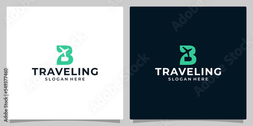 Initial letter B logo design template with Air travel graphic design.  Travel vector illustration. Plane icon, symbol, creative.