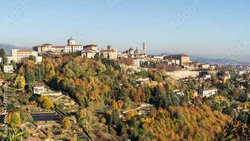 Bergamo, Italy. Amazing landscape at the old town and the ancient walls from the hills. Touristic destination. Bergamo one of the beautiful city in Italy