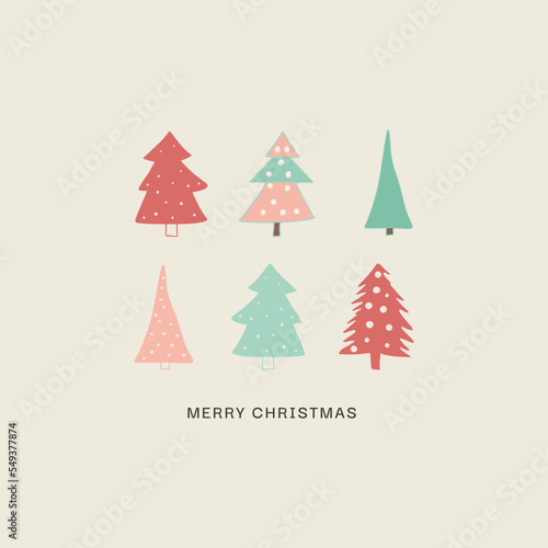 Hand drawn Christmas card with cute trees design