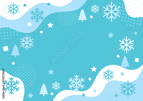 雪の結晶と幾何学図形の冬の背景フレーム