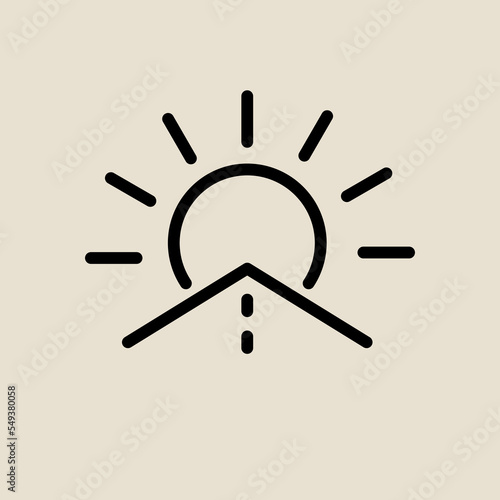 Road and sun logo, line black and white icon