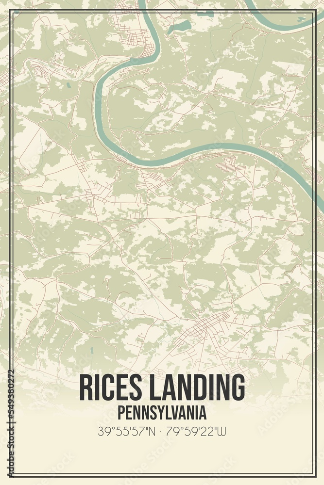 Obraz premium Retro US city map of Rices Landing, Pennsylvania. Vintage street map.