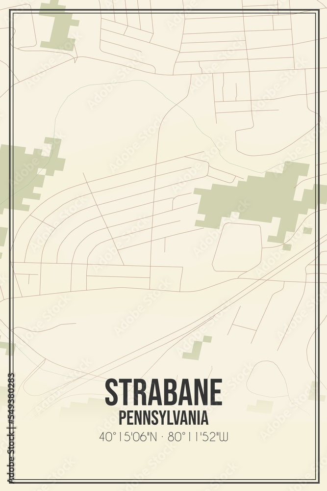 Retro US city map of Strabane, Pennsylvania. Vintage street map.