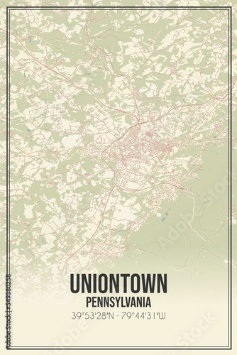 Retro US city map of Uniontown, Pennsylvania. Vintage street map. photo