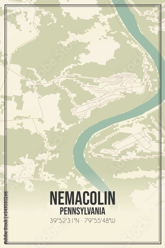 Fototapeta Naklejka Na Ścianę i Meble -  Retro US city map of Nemacolin, Pennsylvania. Vintage street map.