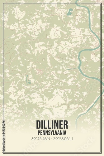 Retro US city map of Dilliner, Pennsylvania. Vintage street map. photo