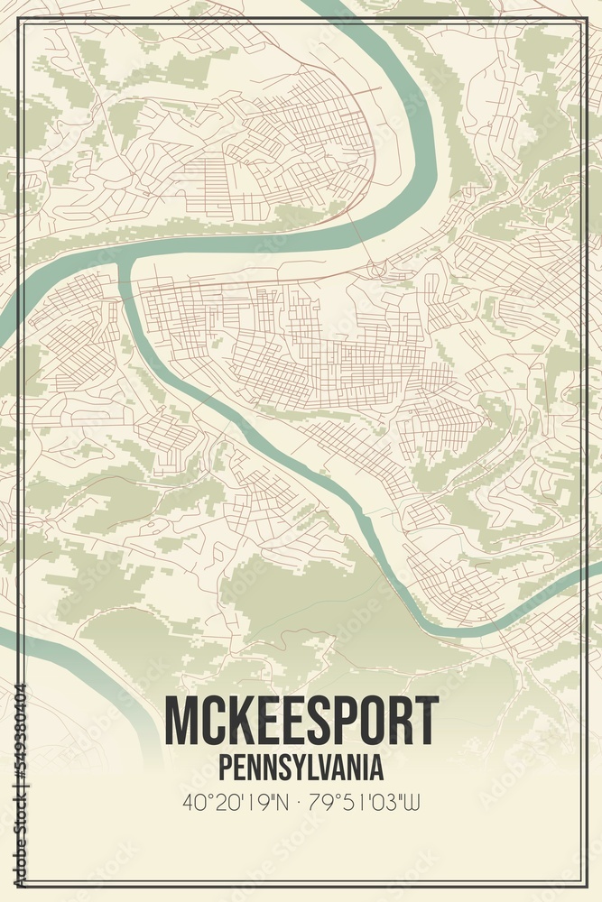 Obraz premium Retro US city map of Mckeesport, Pennsylvania. Vintage street map.