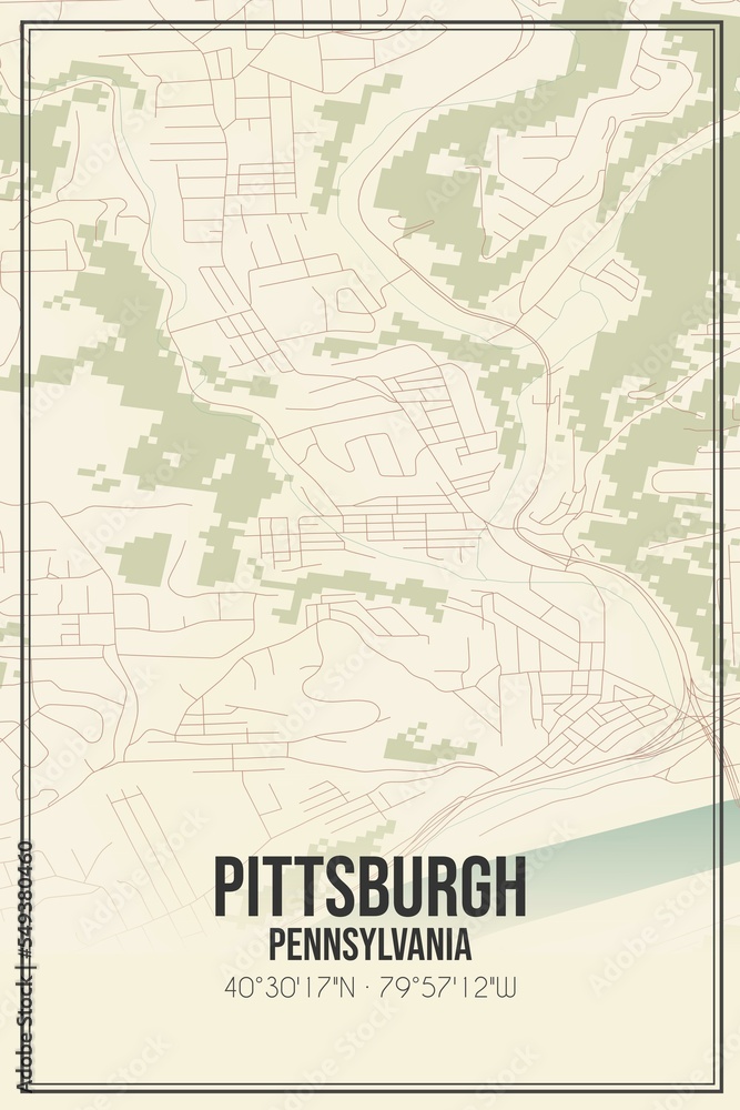 Fototapeta premium Retro US city map of Pittsburgh, Pennsylvania. Vintage street map.