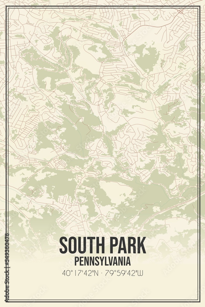 Retro US city map of South Park, Pennsylvania. Vintage street map. Stock Illustration Adobe Stock