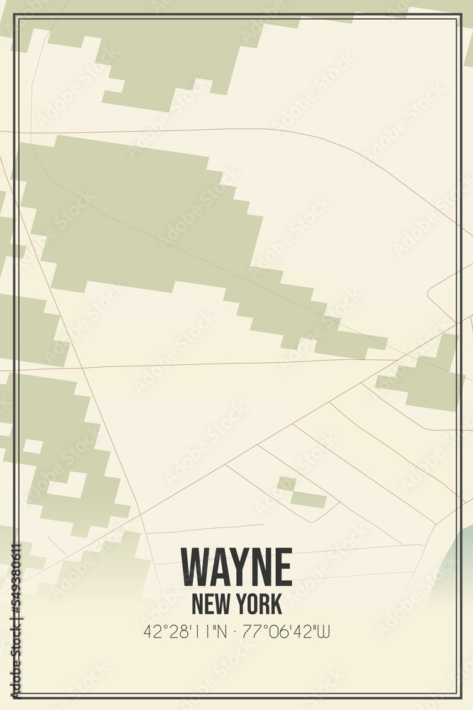 Retro US city map of Wayne, New York. Vintage street map.