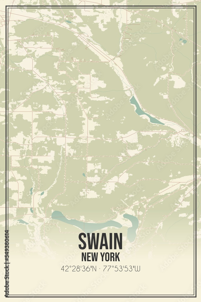 Retro US city map of Swain, New York. Vintage street map.