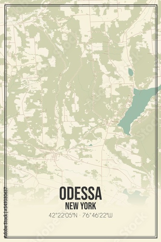Retro US city map of Odessa  New York. Vintage street map.