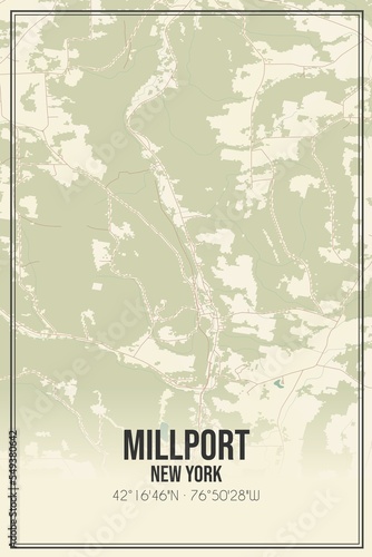 Retro US city map of Millport, New York. Vintage street map. photo