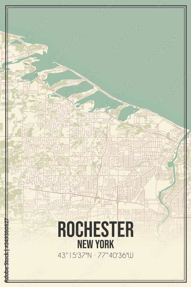 Fototapeta premium Retro US city map of Rochester, New York. Vintage street map.