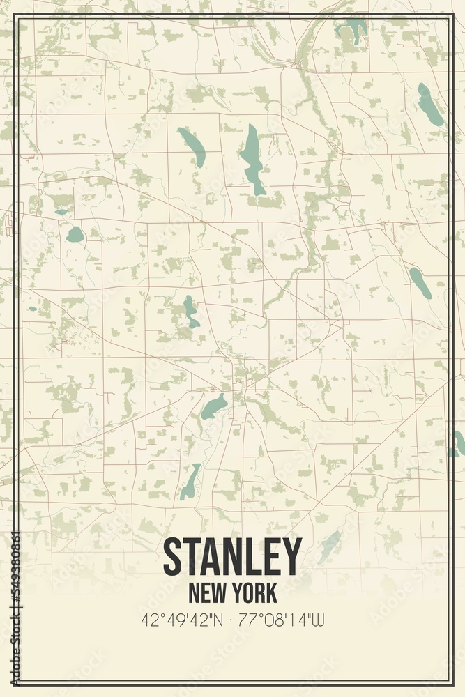 Retro US city map of Stanley, New York. Vintage street map.